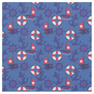 nautisch Segelboote und Anker Navy Blue, Red Stoff