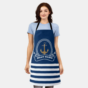 Nautisch, Vinatge Anker Navy Blau Gestreift Schürze