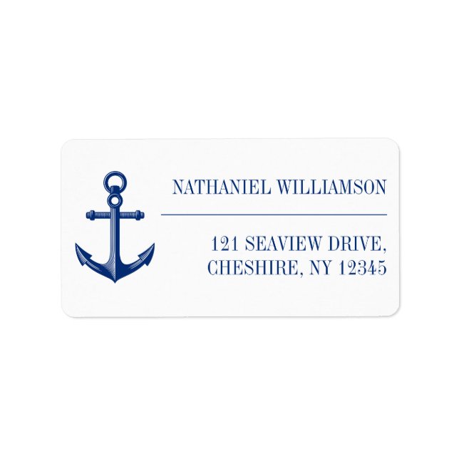 Nautische Anchor Navy Blue Rücksendeadresse Adressaufkleber (Vorne)