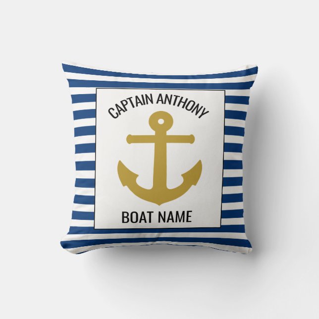 Nautische Anchor Navy Kapitän und Schiffsname Kissen (Vorderseite)