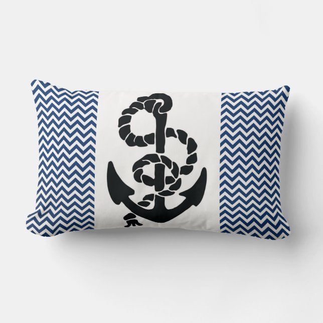 NAUTISCHE/ANCHOR- UND ROPE-, BLAUWEISSE KREUZEN LENDENKISSEN (Vorderseite)