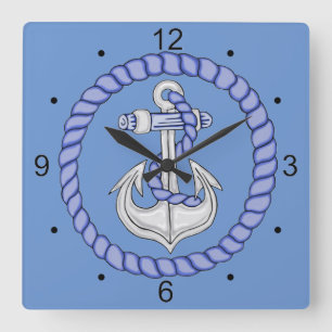 Nautische Anker-2-Quadrat-Mauer-Uhr Quadratische Wanduhr