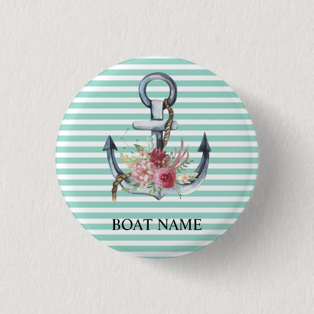 Nautische, Anker-Blume mit grünen Streifen Button (Vorderseite)