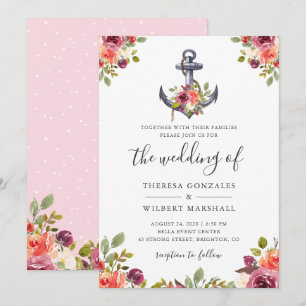 Nautische Anker-Blumen-Hochzeitseinladung Einladung