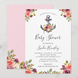 Nautische Anker-Blumen Mädchen-Baby-Shower-Einladu Einladung