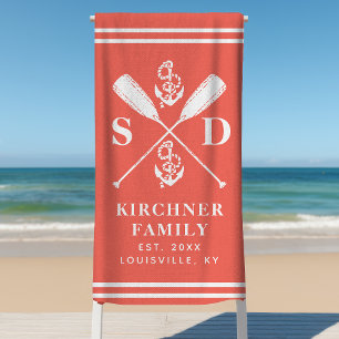 Nautische Anker Bootsruder Familienmonogramm Koral Strandtuch