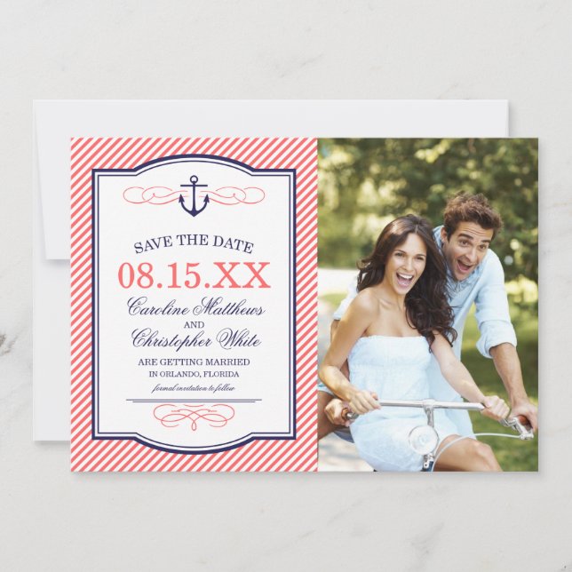 Nautische Anker-Foto der Marine und Korallen Save  Save The Date (Vorderseite)