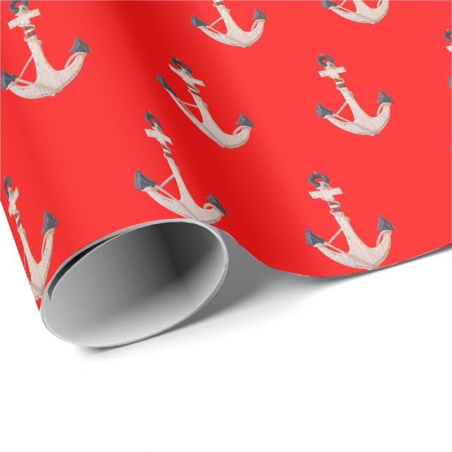 nautische Anker in roter Farbe Geschenkpapier (Rolleneckpunkt)
