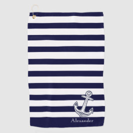 Nautische Anker Navy Blau und Weiße Streifen Golfhandtuch