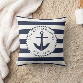 Nautische Anker Navy Blau und Weiße Streifen Kissen