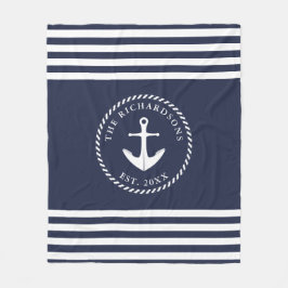 Nautische Anker Navy Blue und White Stripes Custom Fleecedecke