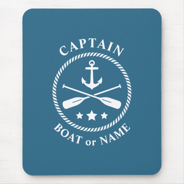 Nautische Anker & Oars mit Captain Boat oder Name Mousepad (Vorne)
