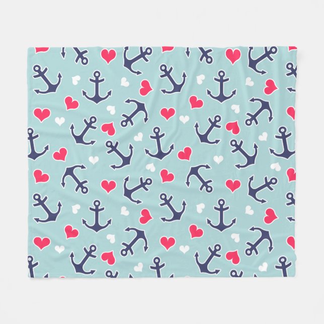 Nautische Anker und Herz-Muster Fleecedecke (Vorderseite (Horizontal))