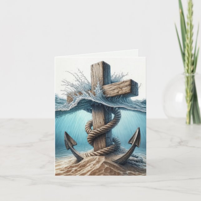 Nautische Anker und Kreuz im Meer Karte (Vorderseite)