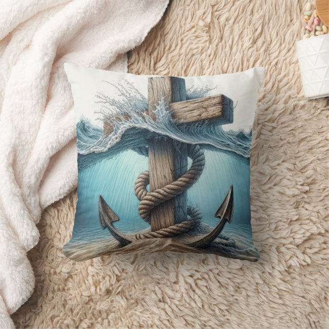 Nautische Anker und Kreuz im Meer Kissen (Decke)