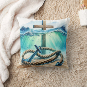 Nautische Anker und Kreuz im Meer Kissen