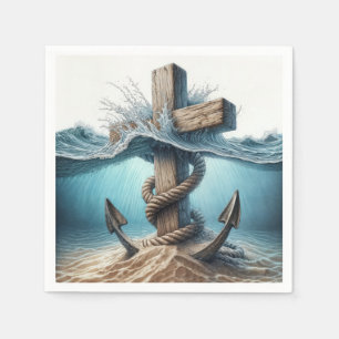 Nautische Anker und Kreuz im Meer Serviette
