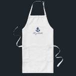 Nautische Anker und Name Lange Schürze<br><div class="desc">Die Schürze dieses niedlichen Koch zeigt einen Anker mit dem Namen eines Blue Ships. Ein perfektes Geschenk für den nautischen Koch in Ihrem Leben!</div>