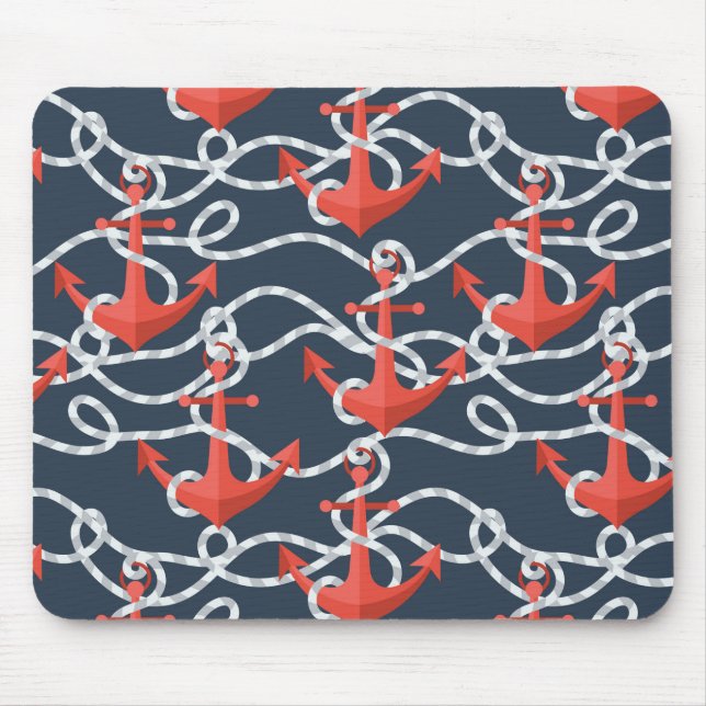 Nautische Anker und Seilmuster Mousepad (Vorne)