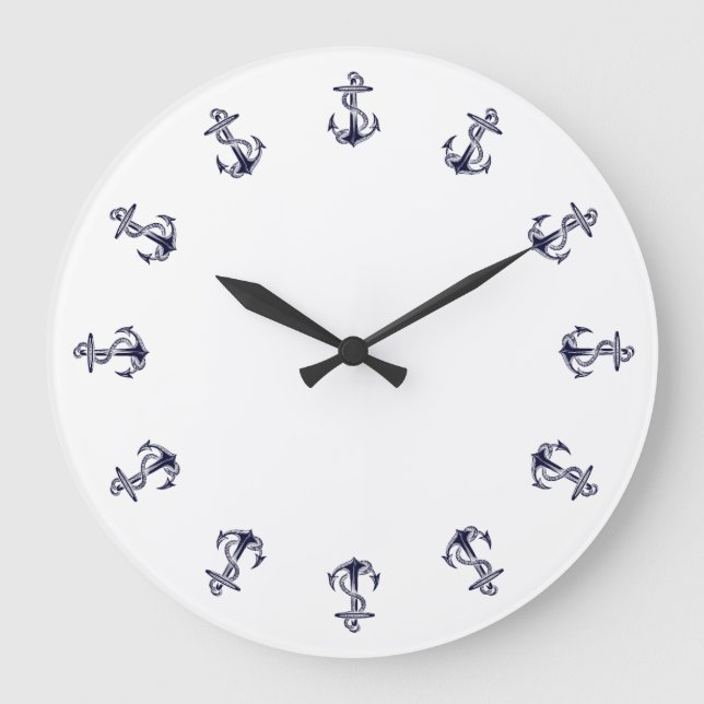 Nautische Anker, weiße Hintergrunduhr Große Wanduhr (Vorderseite)