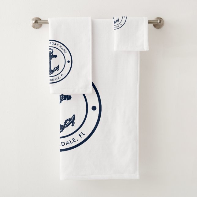 Nautische Ankerbootname Navy Blue Boote kundenspez Badhandtuch Set (Insitu)