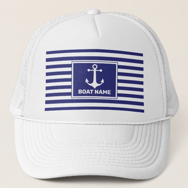 Nautische Ankerdesign Navy Blue Striping Hut Truckerkappe (Vorderseite)