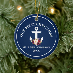 Nautische Ankerflora Unser erstes Weihnachtsfest Keramik Ornament