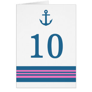 Nautische Ankerkarte mit blaurosa Tischnummer