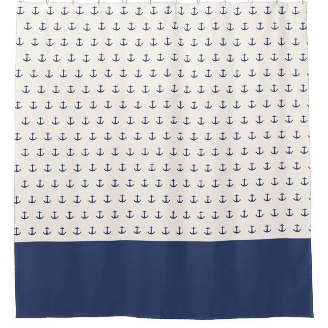 Nautische Ankerküste Blaue Creme Duschvorhang (Vorderseite)