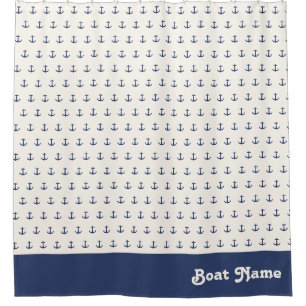 Nautische Ankerküste Streifen Navy Blue Creme Duschvorhang