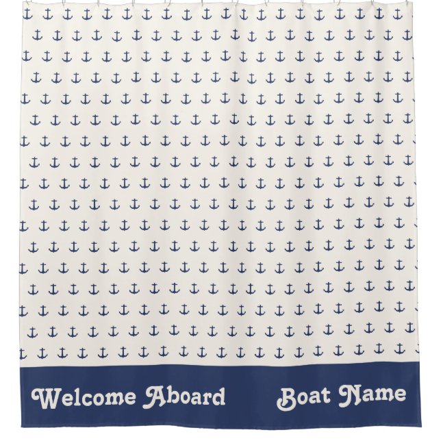 Nautische Ankerküste Streifen Navy Blue Creme Duschvorhang (Vorderseite)
