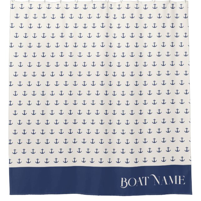 Nautische Ankerküste Streifen Navy Blue Creme Duschvorhang (Vorderseite)