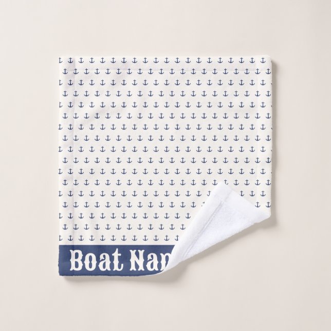 Nautische Ankerküste Streifen Navy Blue Creme Waschlappen (Waschlappen)