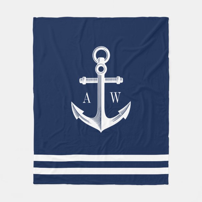 Nautische Ankermonographie Navy Fleecedecke (Vorderseite)