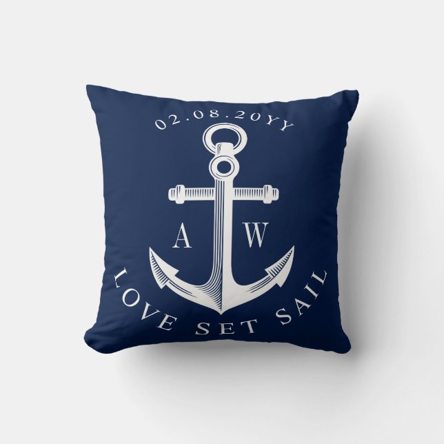 Nautische Ankermonographie Navy Kissen (Vorderseite)