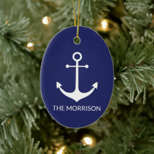 Nautische Ankernacht blauer, benutzerdefinierter F Keramik Ornament