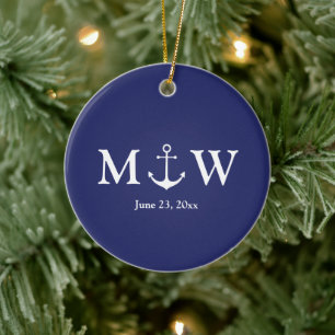 Nautische Ankernacht blaues weißes Paar monogramm Keramik Ornament