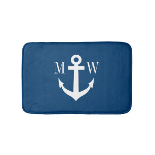 Nautische Ankernacht Monogramm rutschfeste Bademat Badematte
