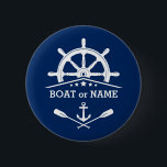 Nautische Ankeroare helfen Ihrem Namen oder Ihrer  Button<br><div class="desc">Nautical Boat,  Ships Wheel - Helm und Crossed Oars mit Ihrem Personalisierten Namen oder Bootsnamen auf einem stilvollen Button.</div>