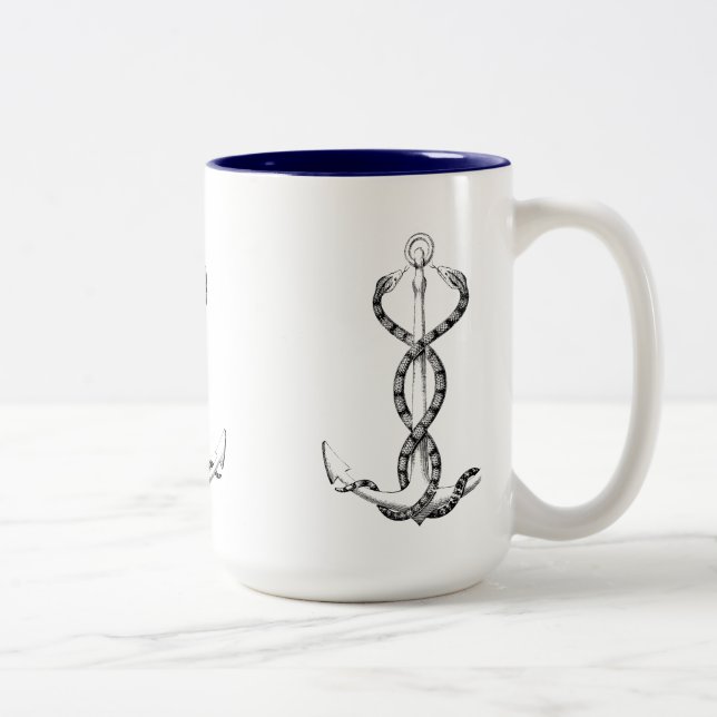 Nautische Ankerschlangen Zweifarbige Tasse (Rechts)