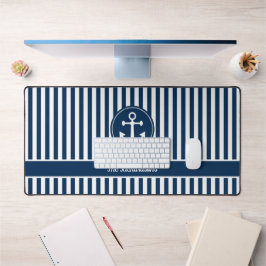 Nautische Ankerseil Navy Blue Stripes Custom Schreibtischunterlage