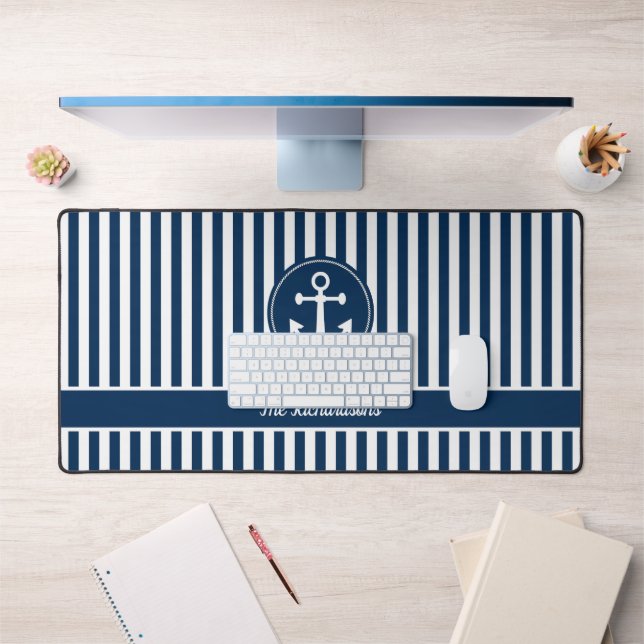 Nautische Ankerseil Navy Blue Stripes Custom Schreibtischunterlage (Büro 1)
