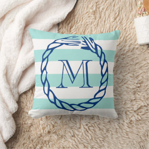 Nautische aquamarine Stripe Marine blaues Seil Mon Kissen