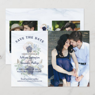 Nautische Aquarellblume Ankerschor Navy Blue Foto Save The Date