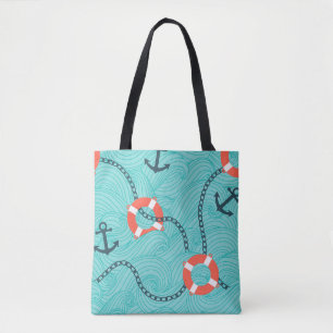 Nautische Attribute Freehand Nahtloses Muster Tasche