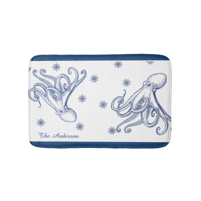 Nautische Badewanne Seefahrt Blauer Oktopus Badematte (Vorderseite)