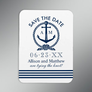 Nautische blaue Ankerhochzeit speichern das Datum Magnet