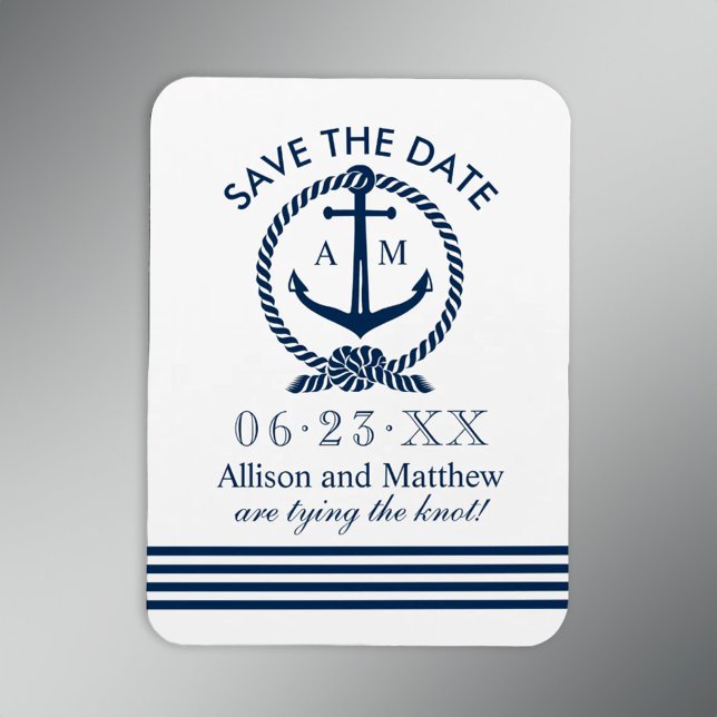 Nautische blaue Ankerhochzeit speichern das Datum Magnet (Von Creator hochgeladen)