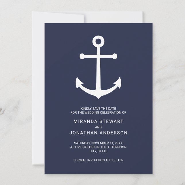 Nautische blaue Ankerhochzeit speichern das Datum Save The Date (Vorderseite)