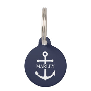 Nautische Blaue Ankerstelle mit Individuelle Name Haustiermarke
